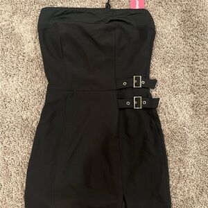 black edikted mini dress with buckle detail